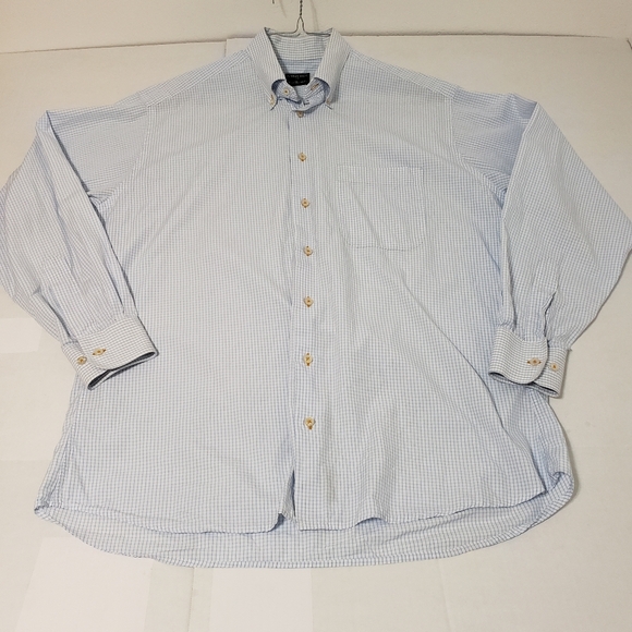 GITMAN BROS for Bruce Baird & Co plaid dress shirt Men's large white & blue - Picture 1 of 7